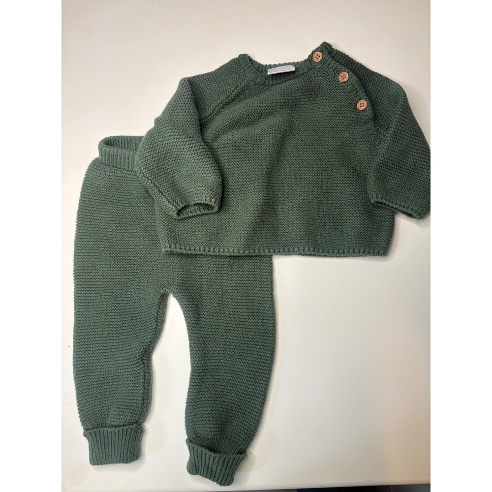 Little Co Lauren Conrad 6M Green Chunky Knit Matching Sweater Pants Set‎